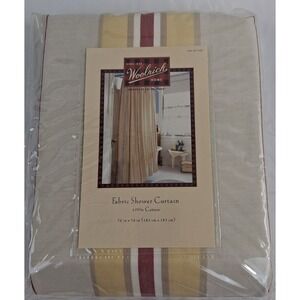 Woolrich Home Fabric Shower Curtain 100% Cotton Beige Stripe 72x72 NEW!!!